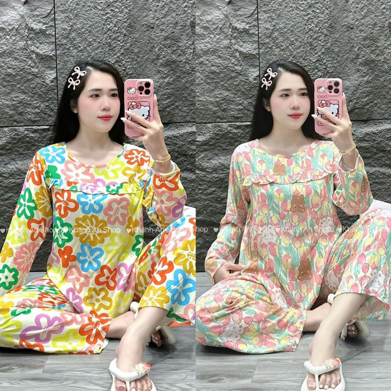 KA150 - Đồ Bộ Tole Lanh Áo Cổ Tròn Phối Bèo Tay Dài  Quần Dài Hoạ Tiết Dễ Thương