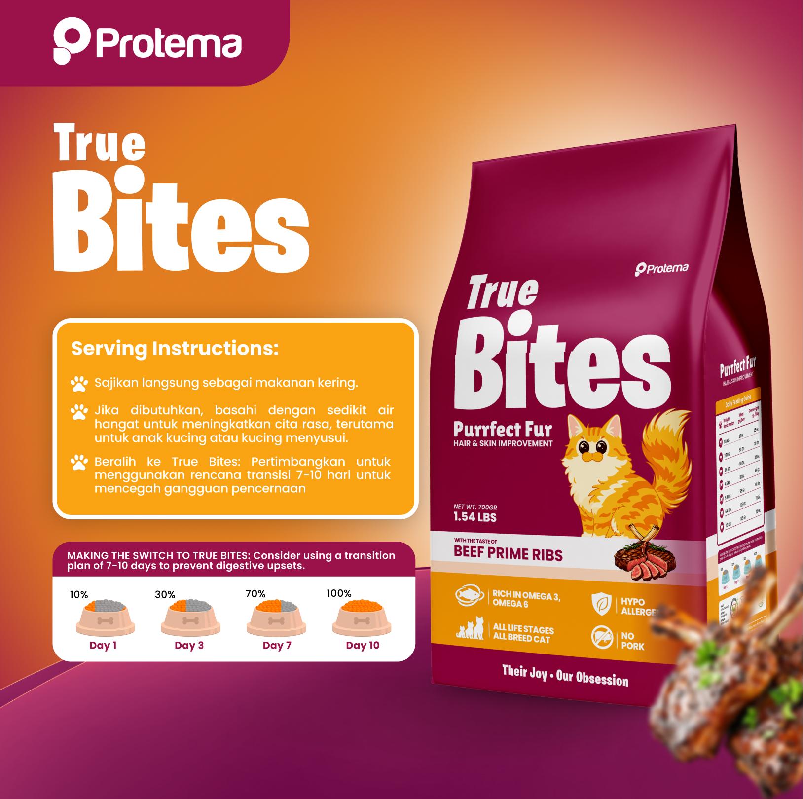 [Bonus Odor Shield] TRUE BITES Purrfect Fur | Makanan Kucing +Biotin +Collagen | Hair & Skin Improvement | Dry Food Kesehatan Kulit & Bulu untuk Kucing Segala Usia