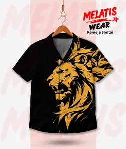 MELATIS WEAR Kemeja Santai Motif Bentuk Singa Emas Hitam Unisex Premium | MW-175