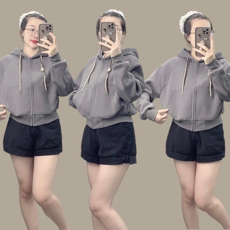 Áo Khoác Nỉ Croptop Mũ Siêu To, Áo Hoodie Zip Chất Nỉ Hàn Dày Dặn From Rộng Hàn Quốc, Áo Dáng Ngắn Siêu Xinh, Áo Khoác Nữ Trẻ Trung