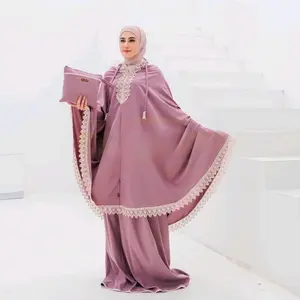mukena dewasa 2 in 1 miesella jumbo katun polos renda mewah free tas