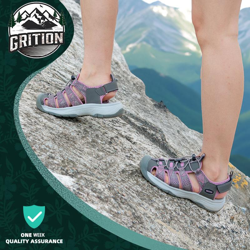 Sandal Kembara Sukan, untuk Wanita, GRISI, Kaki Tertutup, Sesuai untuk Aktiviti Luar Musim Panas, Sandal Berjalan, Ringan dan Selesa, Sesuai untuk Pengembaraan, Sandal Pantai, Kasut Air 1