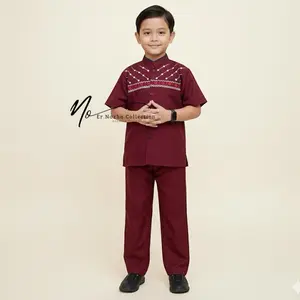 Setelan Koko Bordir Anak Usian 3-9 tahun  Bahan Katun Premium - Koko Maroon