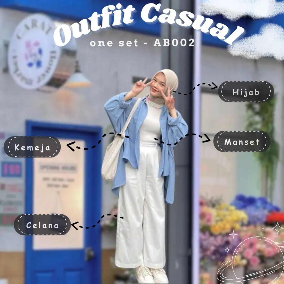 AB002 - 4 IN ONE SET REMAJA KEKINIAN | Ootd Pantai, Ootd Study Tour Simple Hijab | ( Bella Square + Manset + Kemeja Overall + Kulot )