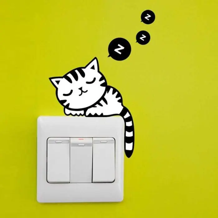 CEKOUT!! Sticker Saklar Lampu Lucu Imut Kucing Tidur Wallpaper Dinding 0
