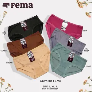 3,6,12Pcs CD Celana Dalam Wanita Fema 884 888 885 Katun Aksen Polos atau Motif Embos Bunga Kupu