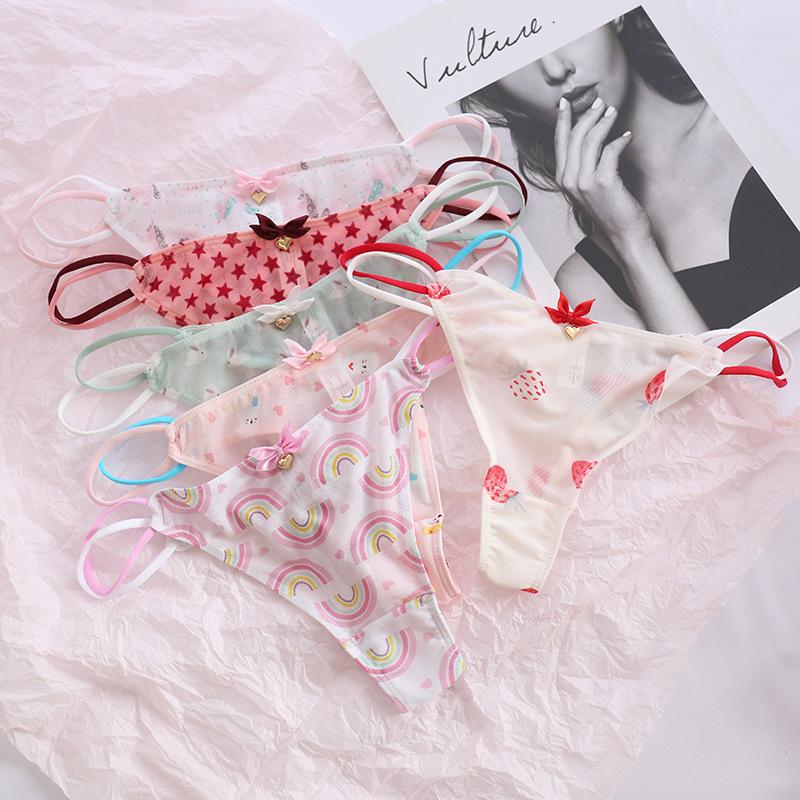 Product Introduction of Sexy Women Thongs Panties Sexy Mesh Transparent Solid Color Low-Rise Seamless Underwear Cute Girls Ladies Mesh T-Back T-String 3