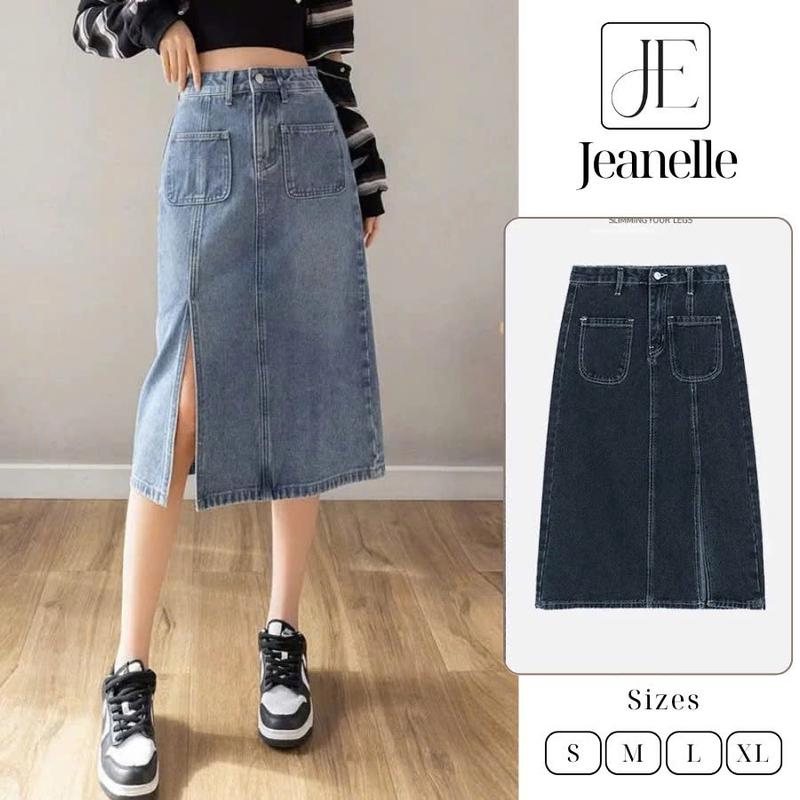 Chân váy jean cạp cao dáng dài tôn dáng chân váy xẻ dáng chữ A ulzzang Shop Jeanelle