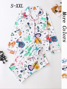 Pijama de botones para mujer, conjunto casual y cómodo de top de manga larga y pantalones, ropa de dormir para todas las estaciones, ropa de estar en casa