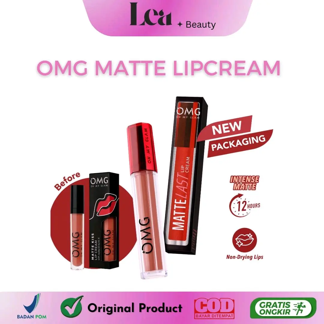 OMG OH MY GLAM Matte Kiss Lip Cream Tahan Lama Lip Cream Lipstick