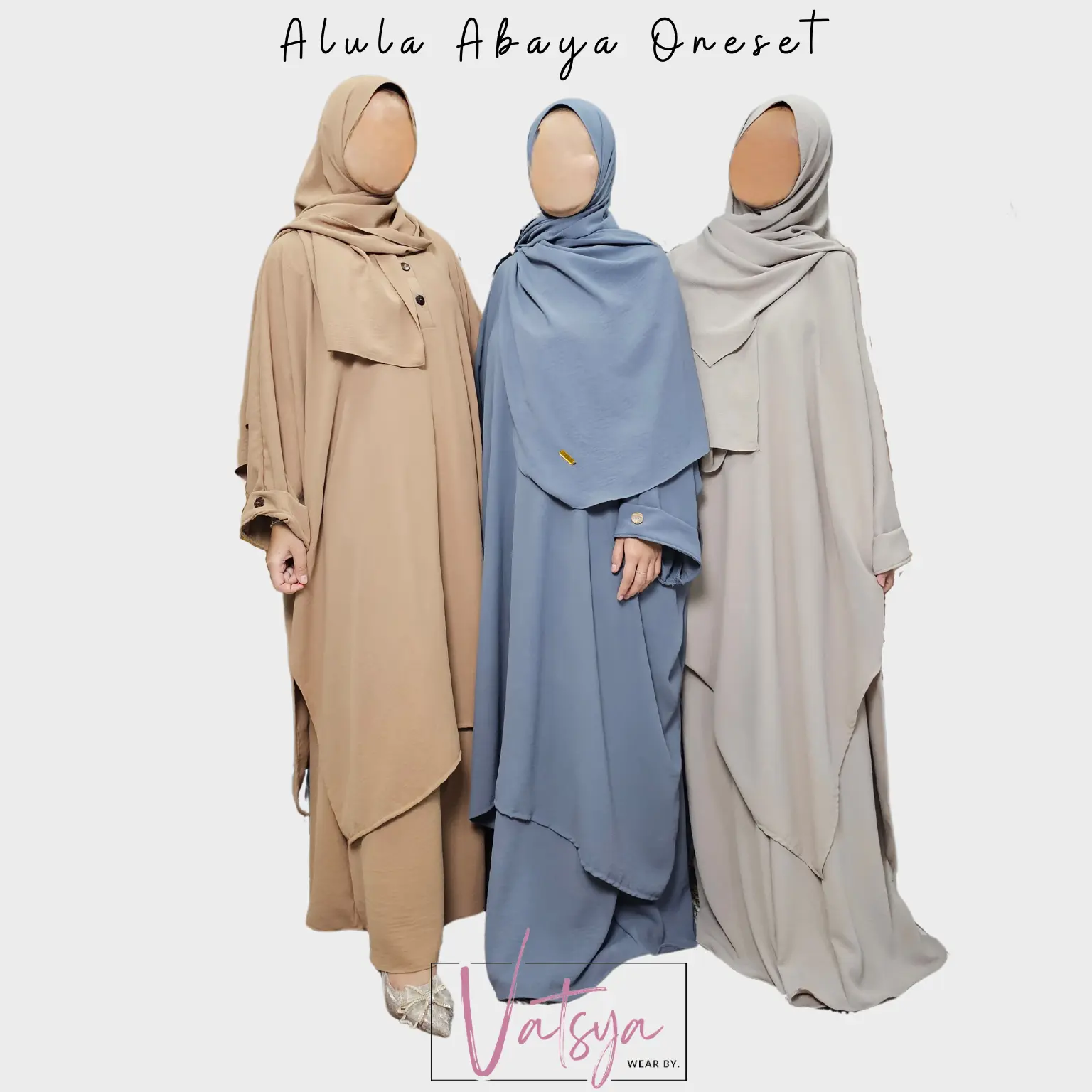 Alula Abaya Tunik Syari - One Set Tunik Jumbo + Rok + Pashmina Oval Crinkle Airflow  Nyaman