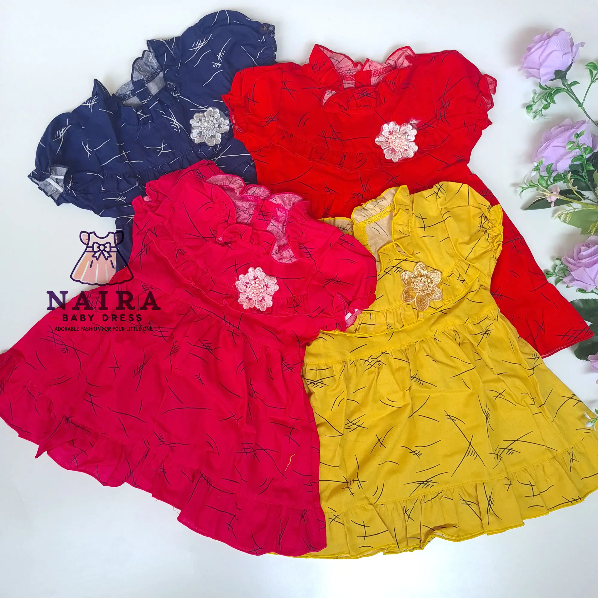 (P-057) Baju Bayi Perempuan 0-6 bulan newborn / Dress bayi perempuan newborn Planet Kidz Motif Bunga Abstrak