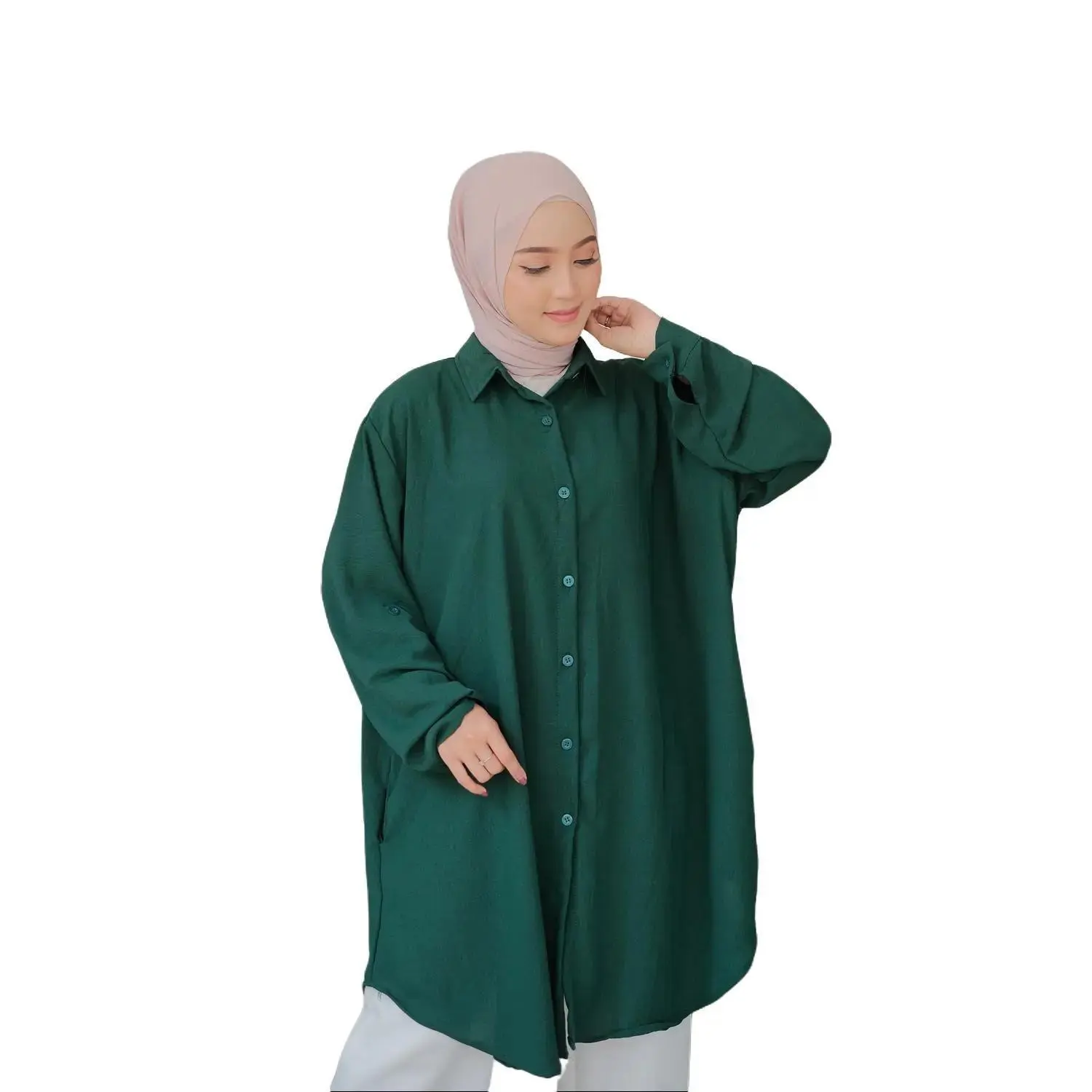 Racim Kemeja Panjang Polos Berkerah Oversize Banyak Ukuran LD 110 120 130 140 XL - 4XL Bahan Crinkle Airflow Lembut Buat Jalan-jalan Adem Nyaman Muslim Santai