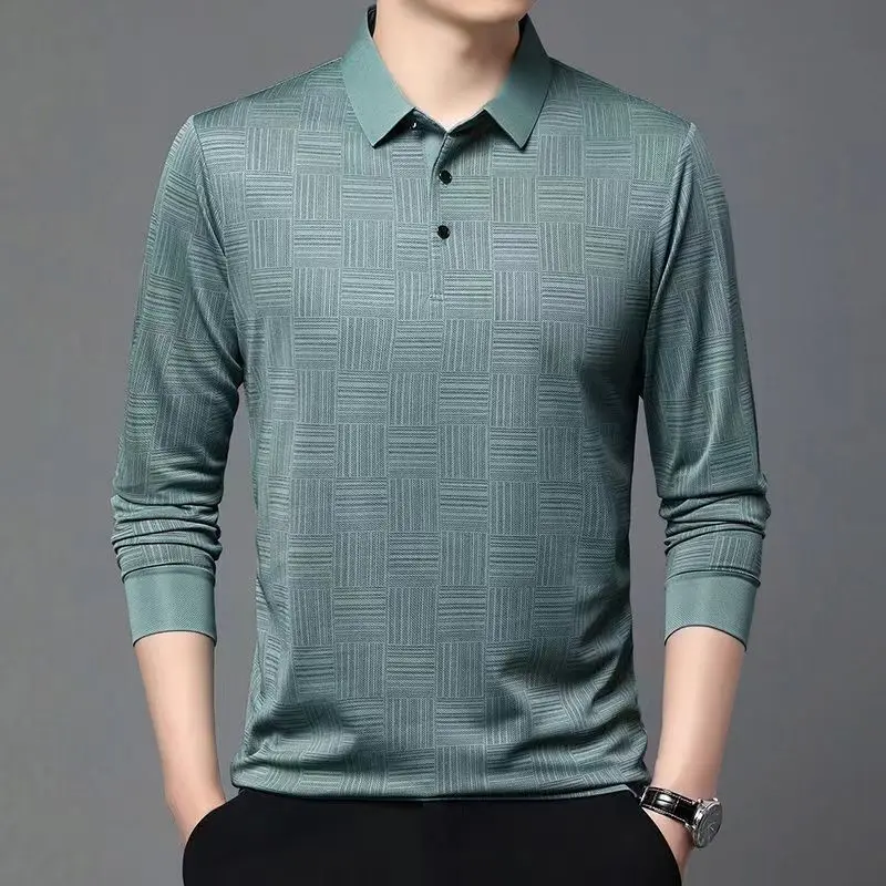 High end men's new long sleeved polo shirt T-shirt with collar, long sleeved loose casual base shirt, top for leisure and business Menswear Lingerie