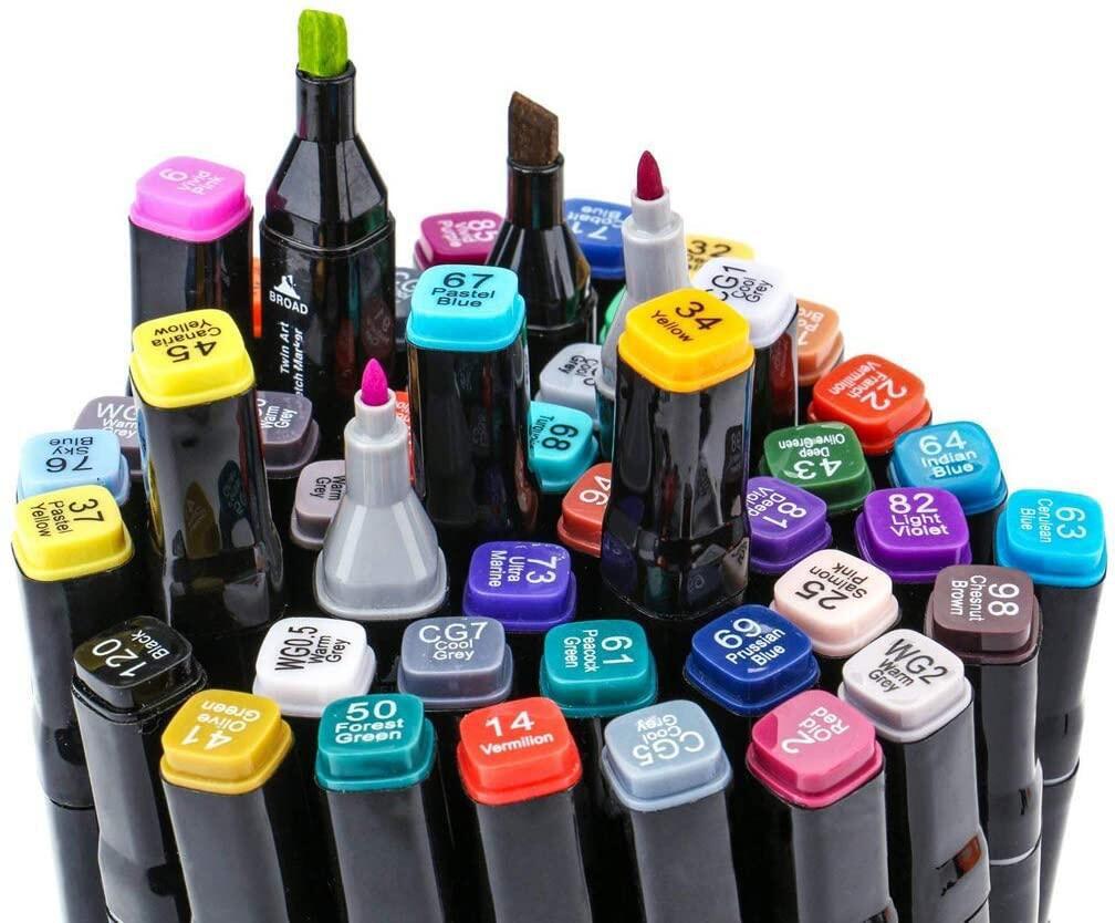 Spidol berbahan dasar minyak ujung ganda untuk lukisan anak-anak pena cat air 24-80 warna set pensil cat air lengkap 2 in 1 Markers Art Pen Plastik Stationery | Kekinian