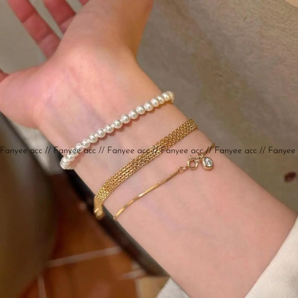 【Fanyee】Rantai tangan dengan barisan berlian simpel dan aksen pita bergaya istana klasik F118