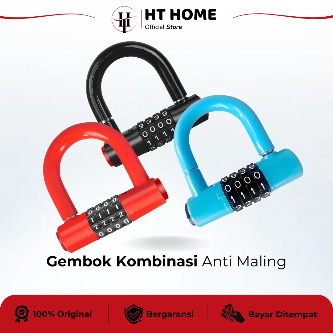 HT Hardware Gembok Kombinasi Kunci U Kode 4 Digit - Anti Karat & Anti Maling, Pengaman Pagar, Sepeda, dan Lemari