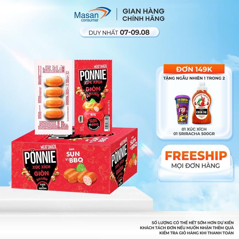 Xúc Xích Giòn Ponnie Sụn Vị BBQ Ăn Liền Hộp 20 Cây 20g