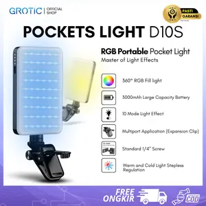 GROTIC Lampu Fill Light RGB Cool White Kamera Dan Smartphone 9000K Rechargeable 3000mAh Dengan Clip