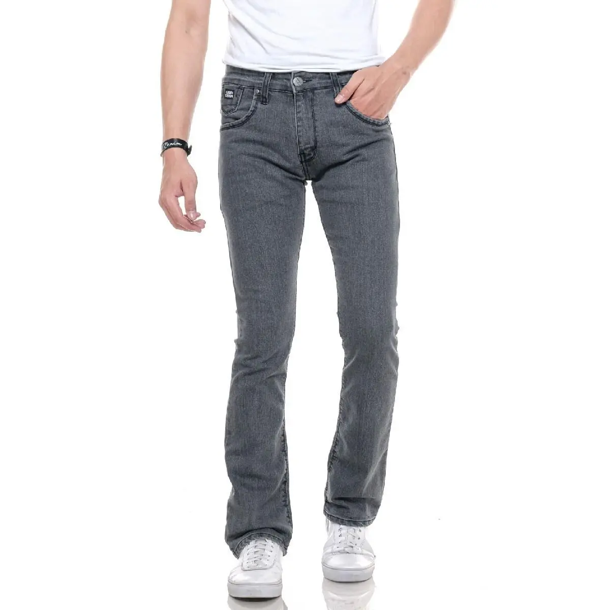 ORLEN DENIM Celana Jeans Panjang semi Cutbray pria slim Bootcut Celana Jeans Cutbray streach Abu muda sangat Fit dan Nyaman di pakai Slimfit Dark