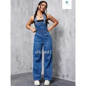 Hot Sale -Overall Jumpsuit Jeans Wanita Korean Style Oversize Vintage Polos Premium Kekinian Casual Celana Kodok Jeans Wanita