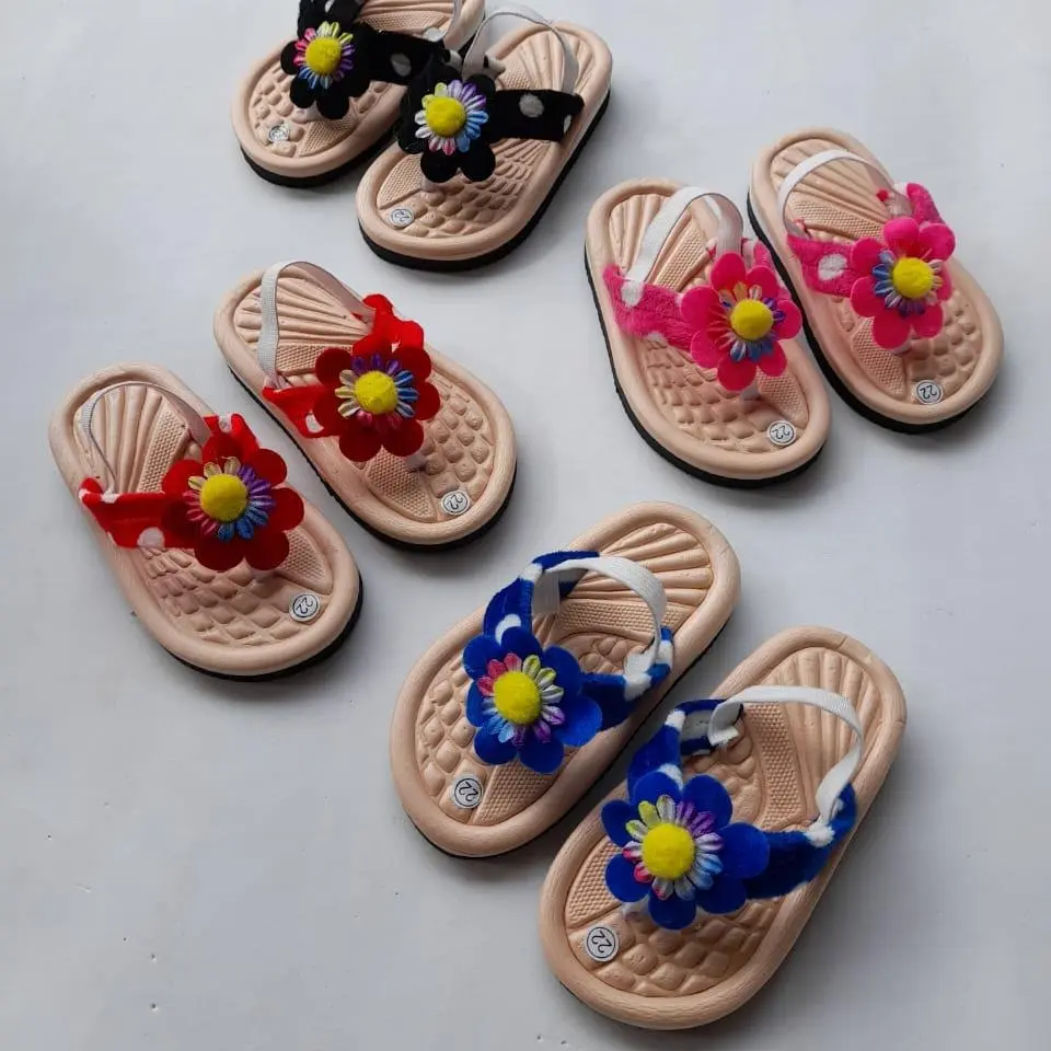 Sandal jepit anak wanita polcadot bunga ttk pres