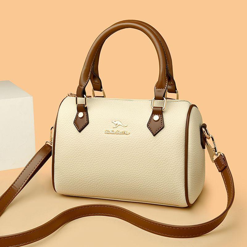 2024 Borsa a tracolla in pelle bovina da donna con colori a contrasto, piccola, morbida, nuova, all-match, a tracolla, borsa Boston_voghion.com