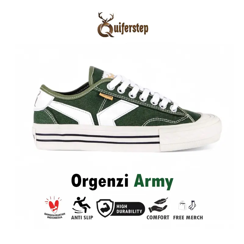 Sepatu Quiferstep series Orgenzi army original pria wanita spatu hijau tua casual cewek cowok ori kekinian cod Shoes Sneakers Kasual Black Hitam