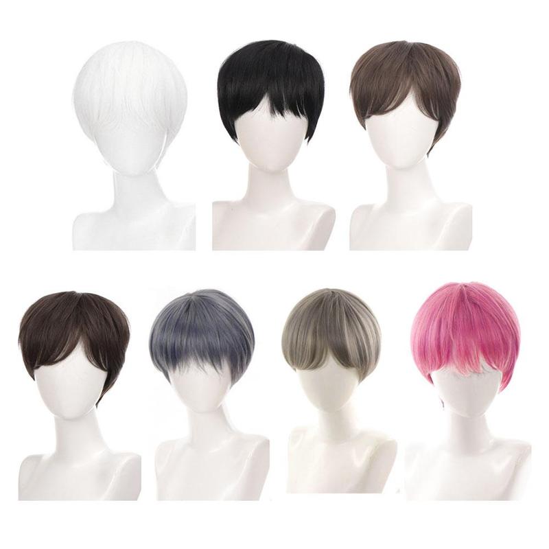 Product Introduction of Man's Wig Short Straight Black Synthetic Wigs With Bangs For Men Women Boy Fake Hair H4Z9 39