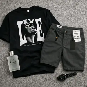 PAKET HEMAT Stelan 100k 2pcs Celana Pendek + Kaos Pria Chinos Premium Strict Ngaret Slim Fit Shorts Casual Bahan Chinos Stretch Size 28-33 Warna Hitam Abu-abu Coklat Krem Santai