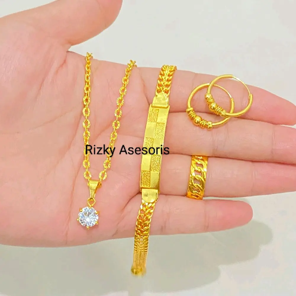 Set Perhiasan Terbaru Lapis Emas 24 k Liontin Mata Satu Lengkap