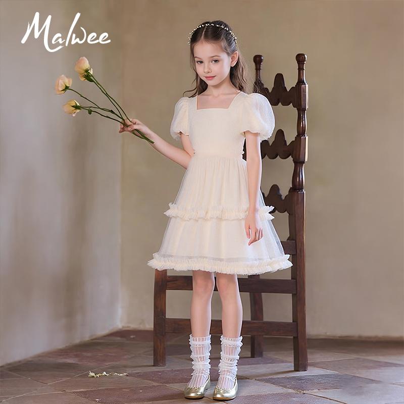 Malwee 2-10 Tahun Gaun Anak Perempuan Krem Gaya Princess Lengan Balon dengan Lapisan Renda NT027 Malwee 2-10 Tahun Gaun Anak Perempuan Krem Gaya Princess Lengan Balon dengan Lapisan Renda NT027