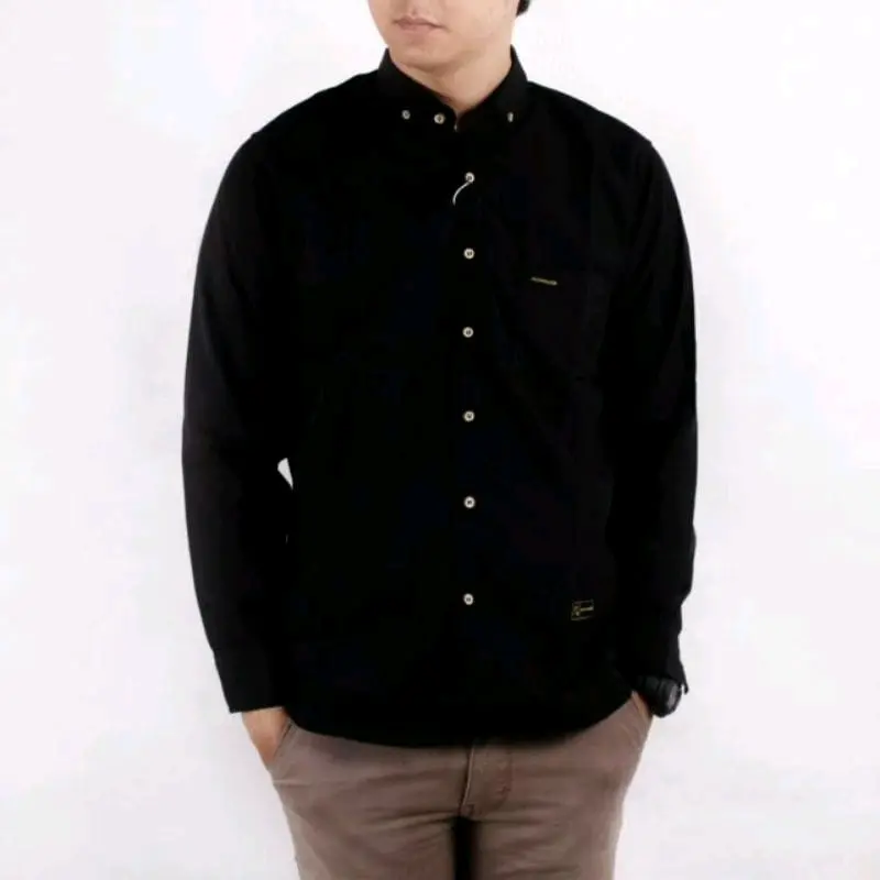 Kemeja Polos Pria Tangan Panjang Slimfit Katun - Model Modern dan Menarik - Kondangan, Variasi Formal Hitam Nyaman Santai Casual Kancing Kerja Kantor