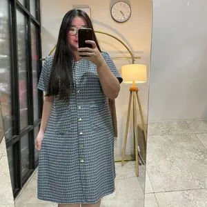 [Bisa COD-Ready] Yoo Ri Tweed Dress Kancing Busui Friendly Tweed Knit