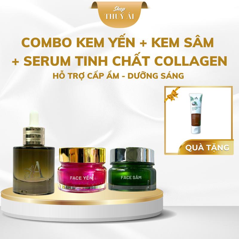 Tặng Tẩy Tế Bào Chết Combo Kem Yến + Kem Sâm + Serum Tinh Chất Collagen Hỗ Trợ Dưỡng Da Cấp Ẩm Dưỡng Sáng