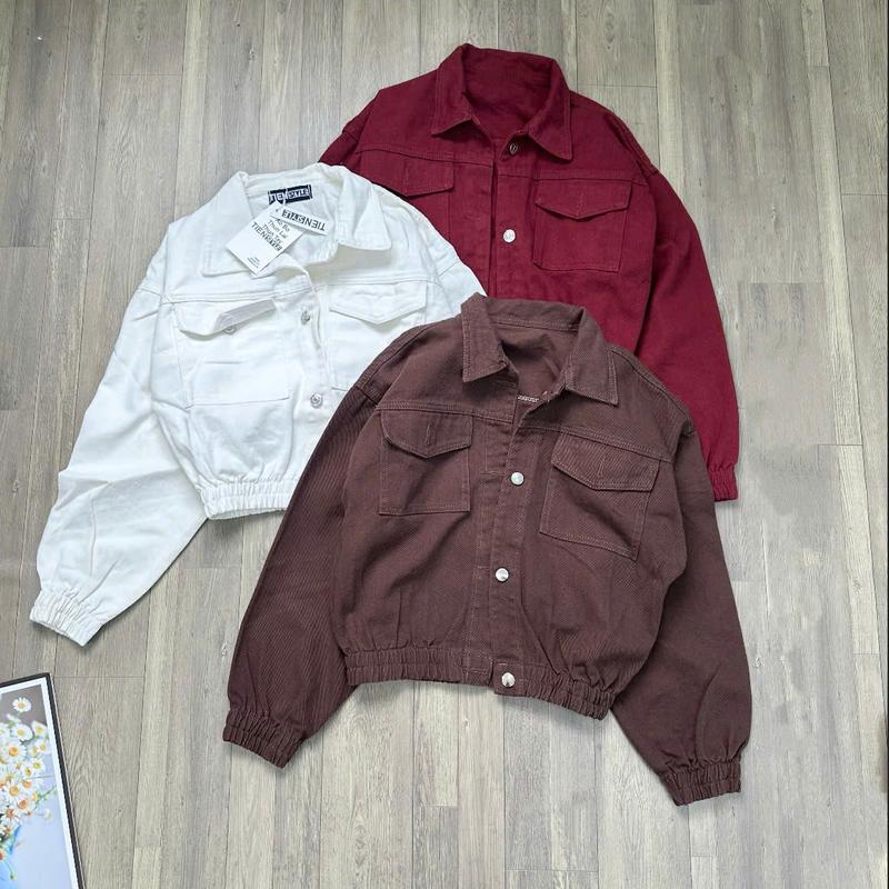 TIENSTYLE_ Áo Khoác Jean Nữ Top Jacket Bo Chun Nắp Túi Cánh Dơi Phom Lửng Tay Bo Chun Lung Chất Liệu Cao Cấp Bền Đẹp Thoải Mái Khi Mặc