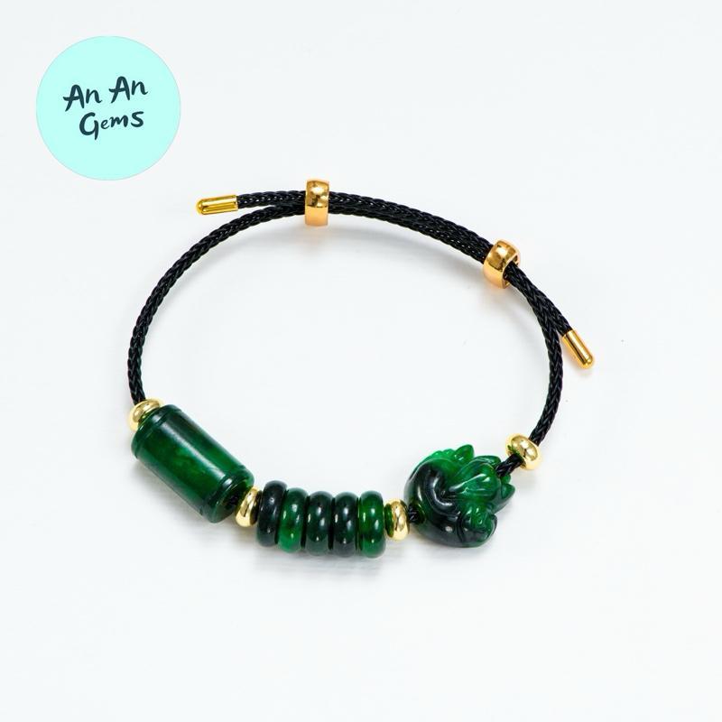 Vòng tay dây cáp cẩm thạch sơn thuỷ hồ Ly Lu Thống Ngũ Điếu trợ tài lộc , tình duyên , may mắn