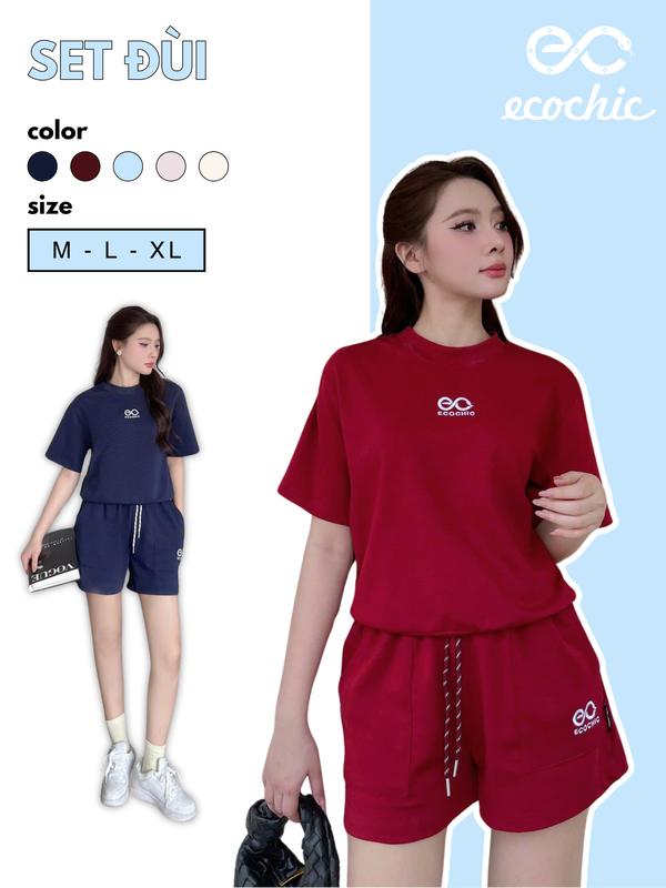 Set Bộ Cộc ECOCHIC NEW LOGO Áo Phông Crop Quần Đùi Cạp Cao Chất Liệu Cao Cấp Chính Hãng ECO ON THE GO B157