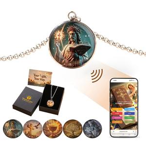 Youtysunny Estética Minimalista Collar NFC con Acero Inoxidable y Resina – Regalo Fe Viernes Negro para Hombres y Mujeres, Envía Versículos Bíblicos y Música por Estado Ánimo para Calmar Emociones y Promover Sanación Espiritual, 10+ Idiomas, 20+ Biblias, Resistente al Agua, Sin App&Cargar, Duradera