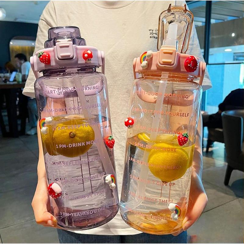 Bình Nước Nhắc Nhở, Dung Tích 2000ml, Có Ống Hút, Cân, Bình Lớn, 2 Lít, Thích Hợp Tập Gym Và Thể Thao, Bình Nước