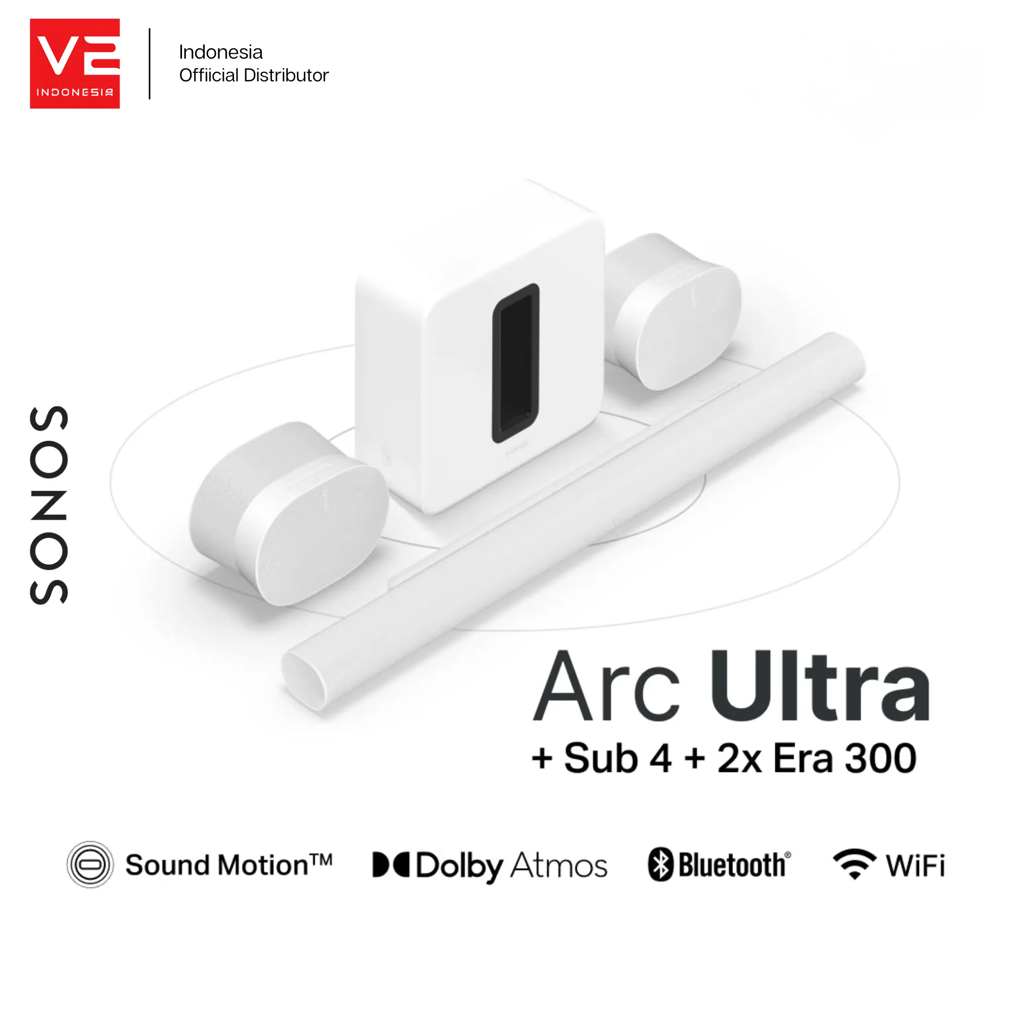 Sonos 9.1.4 Ultimate Immersive Set with Arc Ultra Soundbar + SUB 4 + 2x Era 300 Smart Wireless Home Theater System with Spatial Audio and Dolby Atmos (Bluetooth & Wifi Compatible) - White