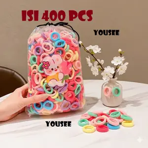 400PCS Ikat Rambut Donat Korea Isi 400 pcs Karet Rambut Wanita Free Pouch Ikat Rambut Wanita Scrunchies Kunciran