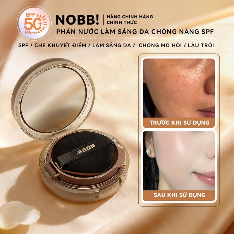  NOBB! phấn nước che khuyết điểm cao & chống nắng spf50+ trôi suốt 12 giờ - kết cấu nhẹ tự nhiên không bít lỗ chân lông bổ sung vitamin c e dưỡng da sáng mịn 3 tông màu linh hoạt thiết kế lõi thay thế tiện dụng 