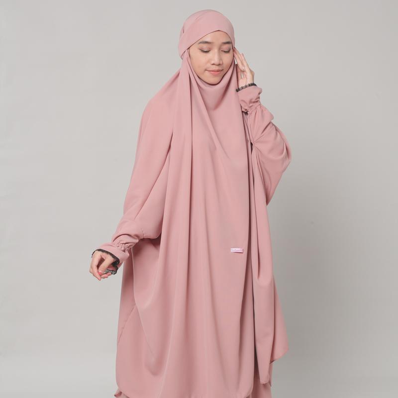 French Khimar tangan Renda syari Bahan Wolfis Malebbii Wardrobe hitam jilbab muslim  panjang  karet instan 8