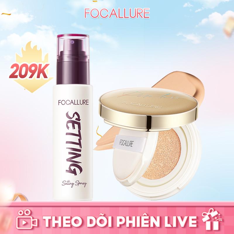 Focallure Combo 2 Món Cushion Phấn Nước + Xịt Khóa Hỗ Trợ Cố Định Lớp Trang Điểm Phù Hợp Cho Mọi Loại Da