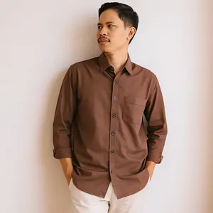 Kemeja Polos Pria Lengan Panjang Sigaret Mahogany Baju Cowok Cigaret Slimfit Basic Coklat Tua Tebal Nyaman Premium Ukuran S M L XL XXL 3XL