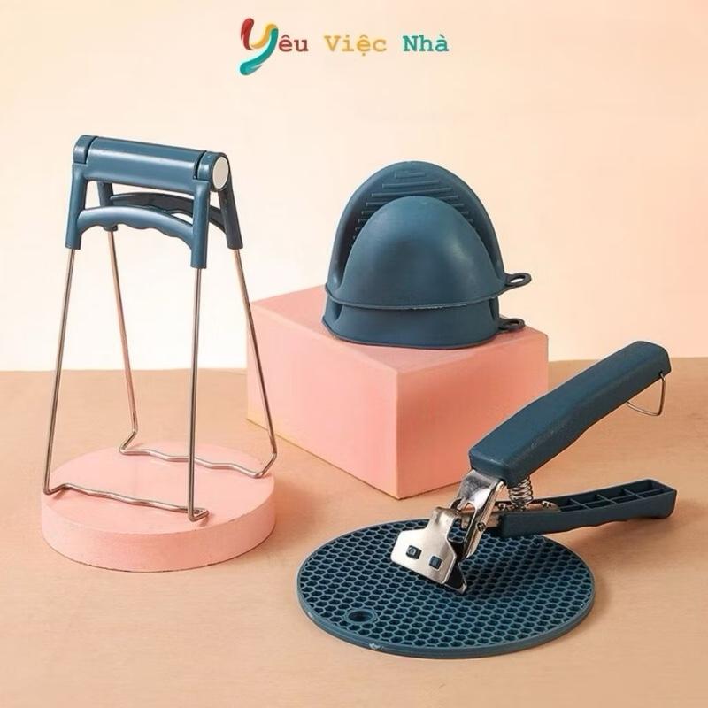 Combo 4 mon Bộ Dụng Cụ Gắp Bát Đĩa Chống Nóng Chuyên Dụng Trong Nhà Bếp - Đồ Gắp Đĩa Bát Nồi Hấp, Lò Nướng