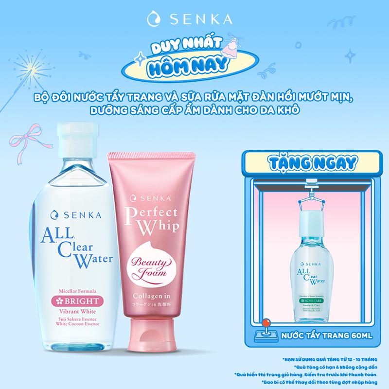 [SENKA] [DATE T3/2026] Bộ đôi Nước tẩy trang micellar dưỡng sáng cấp ẩm SENKA A.L.L CLEAR WATER MICELLAR FORMULA BRIGHT 230ML & Sữa rửa mặt đàn hồi mướt mịn SENKA PERFECT WHIP COLLAGEN IN 120G