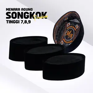 Peci Songkok Hitam Ac Tinggi Pendek 7,8 ,9 cm Bahan Beludru Premium Ukuran Anak Dan Dewasa