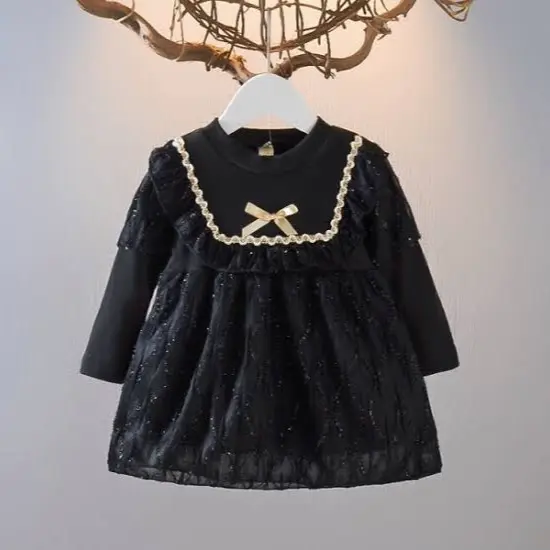 Gaun Pesta Anak Perempuan Elegant Tangan Panjang dengan Aksesoris Pita dan Glitter untuk Usia 1-5 Tahun - Fashion 5